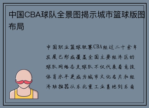 中国CBA球队全景图揭示城市篮球版图布局